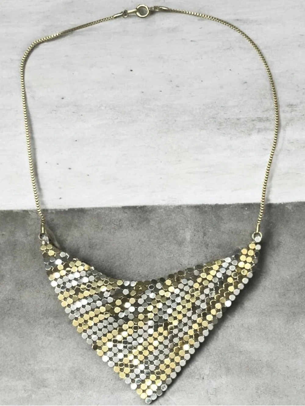 Vintage 1970’s Dead-Stock Hong Kong 2-Tone Mesh Bib Necklace